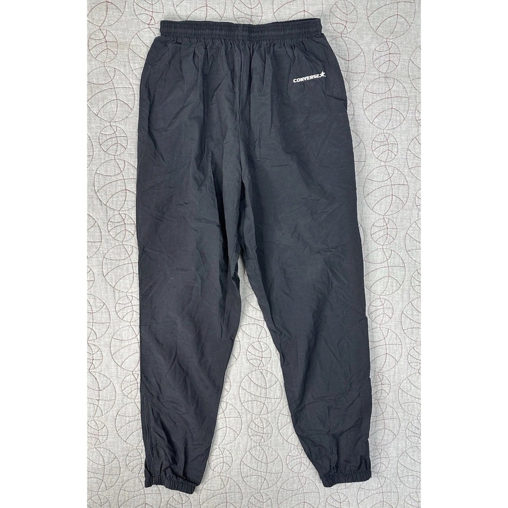 VINTAGE Converse Pants Large Adult Black Ankle Zip Pocket Track Windbreaker Mens